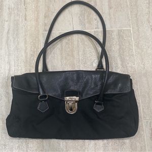 Prada Tessuto black leather nylon shoulder bag Authentic